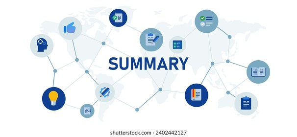 Summary resume recap concept banner header connected icon set symbol illustration