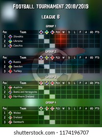 Summary table football championship. Soccer tournament league B. Vector illustration