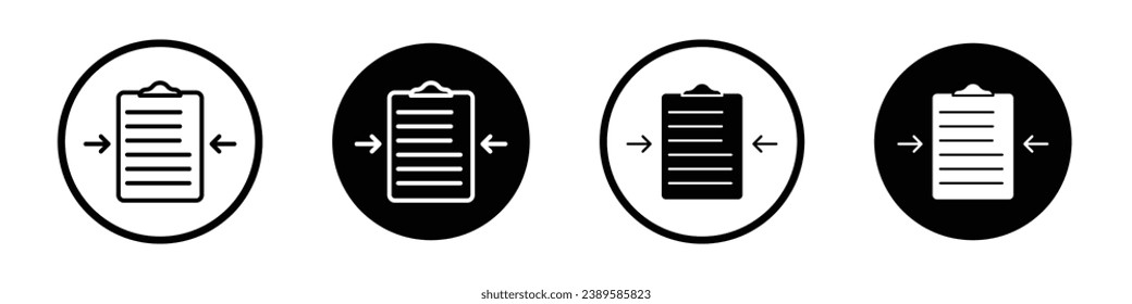 Summary vector icon set. Brief symbol. Business survey icon in black and white color.