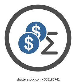 Summary vector icon. This flat rounded symbol uses cobalt and gray colors and isolated on a white background.