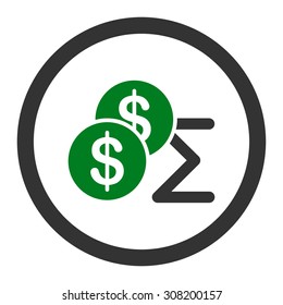 Summary vector icon. This flat rounded symbol uses green and gray colors and isolated on a white background.