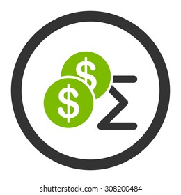 Summary vector icon. This flat rounded symbol uses eco green and gray colors and isolated on a white background.