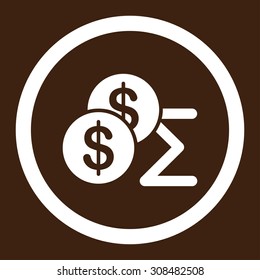 Summary vector icon. This flat rounded symbol uses white color and isolated on a brown background.