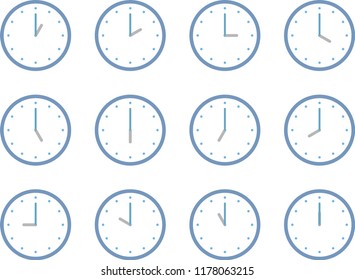 Summary of the vector of pastel wall clock icon, telling the time from 1 o'clock to 12 o'clock on the white background