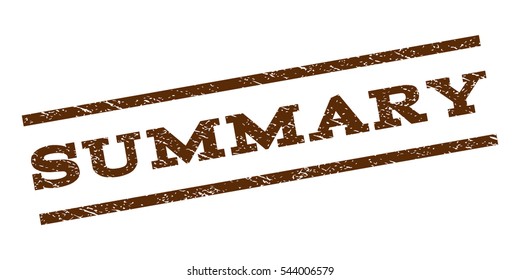 Summary watermark stamp. Text tag between parallel lines with grunge design style. Rubber seal stamp with scratched texture. Vector brown color ink imprint on a white background.