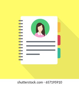Summary of woman in flat design on a yellow background