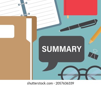 summary written in a speech bubble on office desk - vector illustration