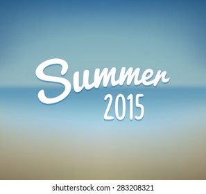 Summer 2015 text banner on a blurred "frosted glass" beach background.
