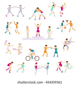 Summer 2016 sports athletes set, Sport characters for infographics and other projects. Rio Sport games in Brazil. Rio summer games cartoon vector illustration.