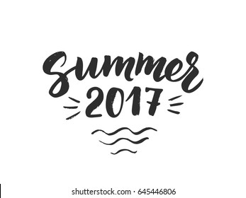 Summer 2017 text, hand drawn brush lettering. Summer label with calligraphic design elements, vector illustration. Great for party posters and banners.