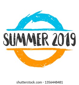 Summer 2019 Graphic Mark Stamp. Doodle Label Symbol. Grunge Brush Art.