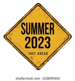 Summer 2023 vintage rusty metal sign on a white background, vector illustration