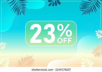 Summer 23% off. Blue banner with 23 percent discount on a green balloon for mega big sales. 23% sale