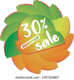 Summer 30 percent sale concept colorful isolated flower illustration with hot gradients 