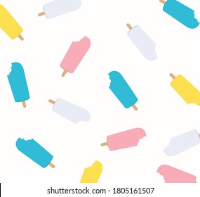 Summer 3D Design Popsicle Pattern. Popsicle ice cream vector background. Fruit ice cream on a stick. Bright color, summer mood pattern.