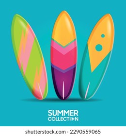 Summer 3d realistic render vector icon. surfboard