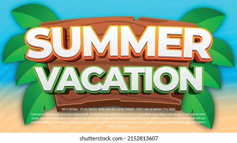 Summer 3d style text effect with beach and wood background