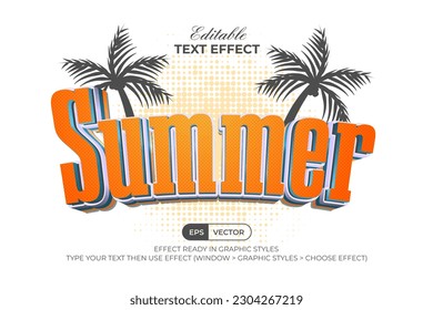 Summer 3d text effect style with halftone textured. Editable text effect.