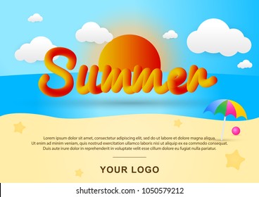 Summer 3d text on  the sea beach background template vector