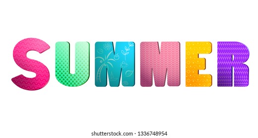 Summer 3D text vector Title Poster Design in white Background. Vector Illustration 