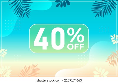 Summer 40% off. Blue banner with 40 percent discount on a green balloon for mega big sales. 40% sale