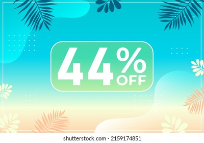 Verano 44% de descuento. Banner azul con 44 por ciento de descuento en un globo verde para grandes ventas. 44% de venta