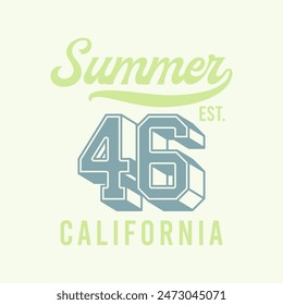 Summer 46 california, Graphic design print sports t-shirt fashion, illustration, vector, posters, cards, stickers, mug