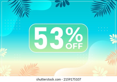 Summer 53% off. Blue banner with 53 percent discount on a green balloon for mega big sales. 53% sale