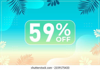 Verano 59% de descuento. Banner azul con 59 por ciento de descuento en un globo verde para grandes ventas. 59% de venta