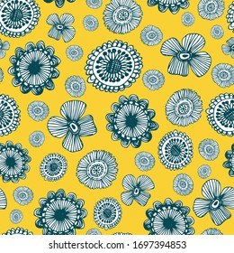 Summer 60s retro fresh floral vector repeat. Perfect for home, kids, stationary, wrapping, scrapbooking.