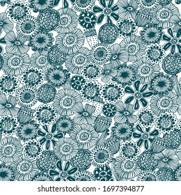 Summer 60s retro outlined floral vector repeat. Perfect for home, kids, stationary, wrapping, scrapbooking.