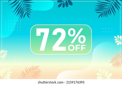 Summer 72% off. Blue banner with 72 percent discount on a green balloon for mega big sales. 72% sale