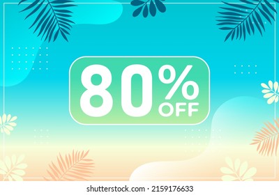 Summer 80% off. Blue banner with 80 percent discount on a green balloon for mega big sales. 80% sale