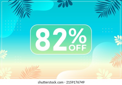 Verano 82% de descuento. Banner azul con 82 por ciento de descuento en un globo verde para grandes ventas. 82% de venta