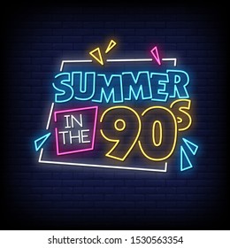 Summer in the 90's neon signs style text vector