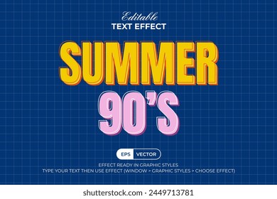 Summer 90's Text Effect Pop Style. Editable Text Effect Vector