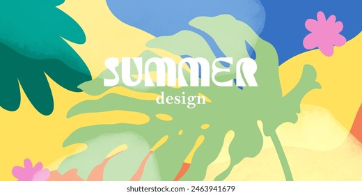 Summer abstract background. Bright colorful modern branding concept. Sale, ads, poster, card template. Exotic tropical plants, leaves.