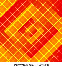 Summer abstract background composed of crossed luminous lines on an orange background with lots of stars