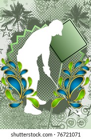 Summer abstract background design with golfer silhouette. Vector illustration.