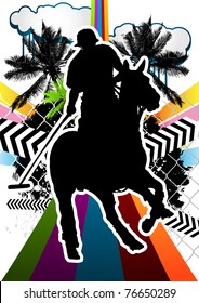 Summer abstract background design with polo player silhouette. Vector illustration.