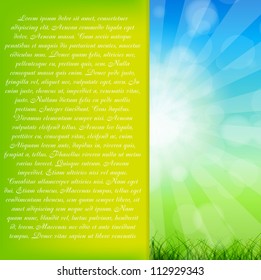 Summer Abstract Background with grass against sunny sky. Vector illustration.