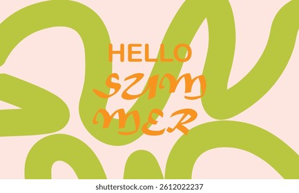 Summer abstract background with hand drawn wavy lines and typograpy