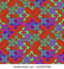 Summer abstract background multicolor rainbow flower pattern seamless.