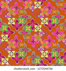 Summer abstract background multicolor rainbow flower pattern seamless.