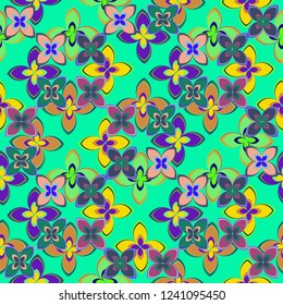 Summer abstract background multicolored rainbow flower pattern seamless.
