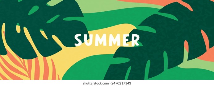 Summer abstract background with palm leaves. Bright tropical background. Vector.