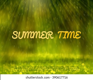 summer abstract background with rays and bokeh, vector