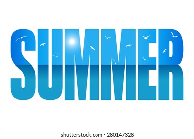 Summer abstract background with sea and gulls. EPS8 vector.