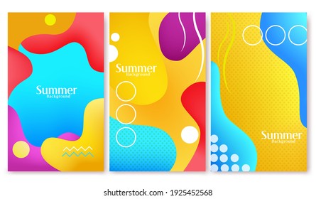 Summer abstract background vector poster set. Summer background text with colorful art water wave shape element for tropical season creative symbol design. Vector illustration