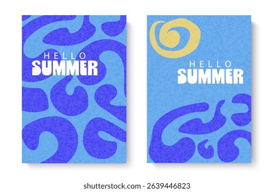 Summer abstract background wave, sea, sun vector hand drawn illustration. Modern design template for poster, cover, cover, advertising.